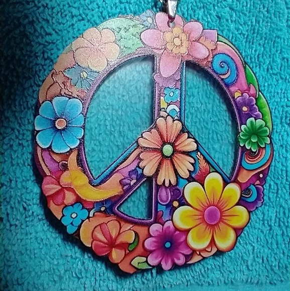 Peace sign colorful multicolor wall hanger rear view mirror - Picture 4 of 4